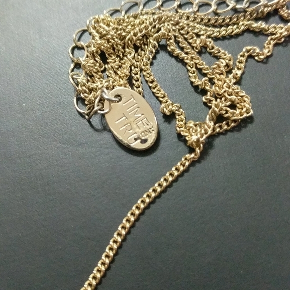 𝅺Time and Tru Long Gold Tone Chain Marbled Pendant Statement Necklace - Picture 3 of 3